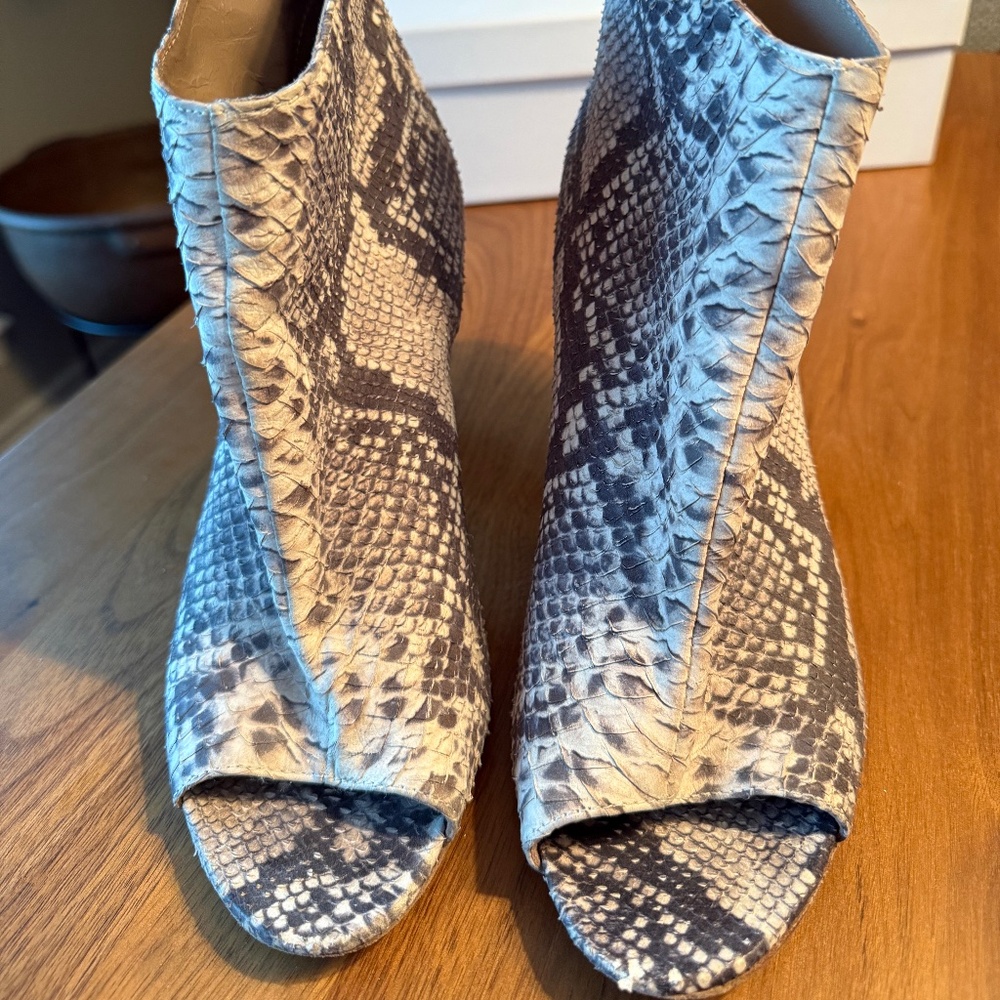 Barneys New York - Python Print Open Toe Booties … - image 1